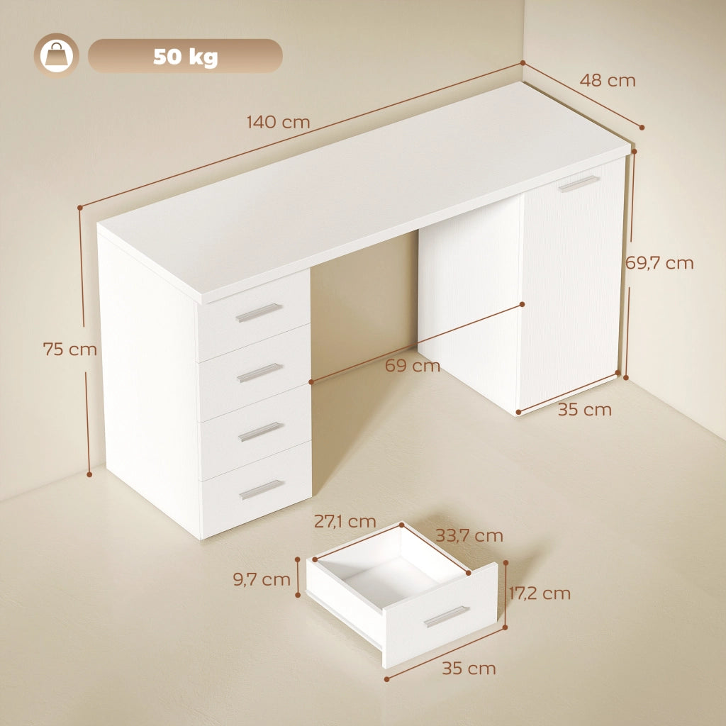 Scrivania con 4 cassetti e anta ¨C Xylo ¨C 140 cm bianco legno