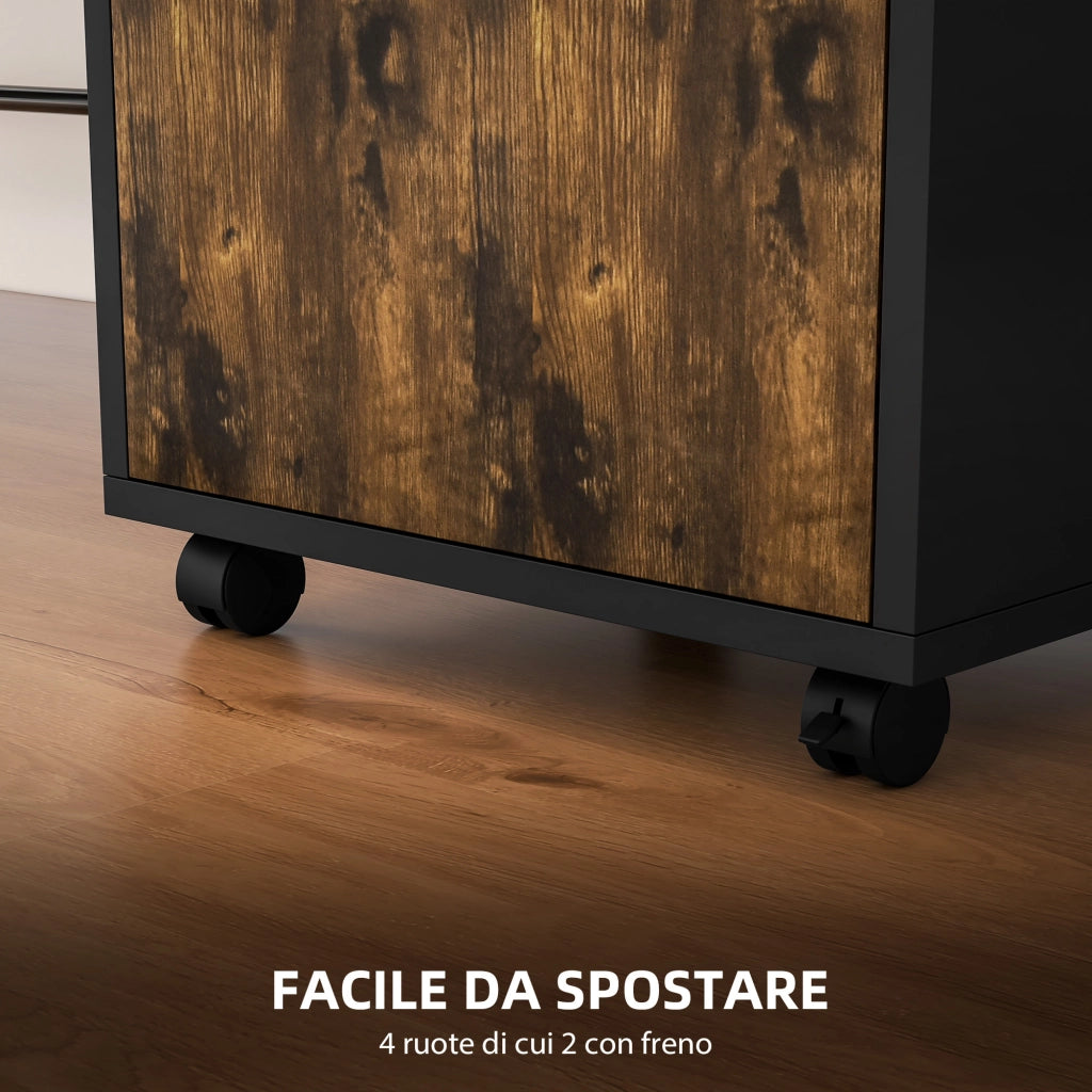 Cassettiera Portadocumenti con Ruote ¨C Xylo ¨C Marrone e Nero 40x35x60cm