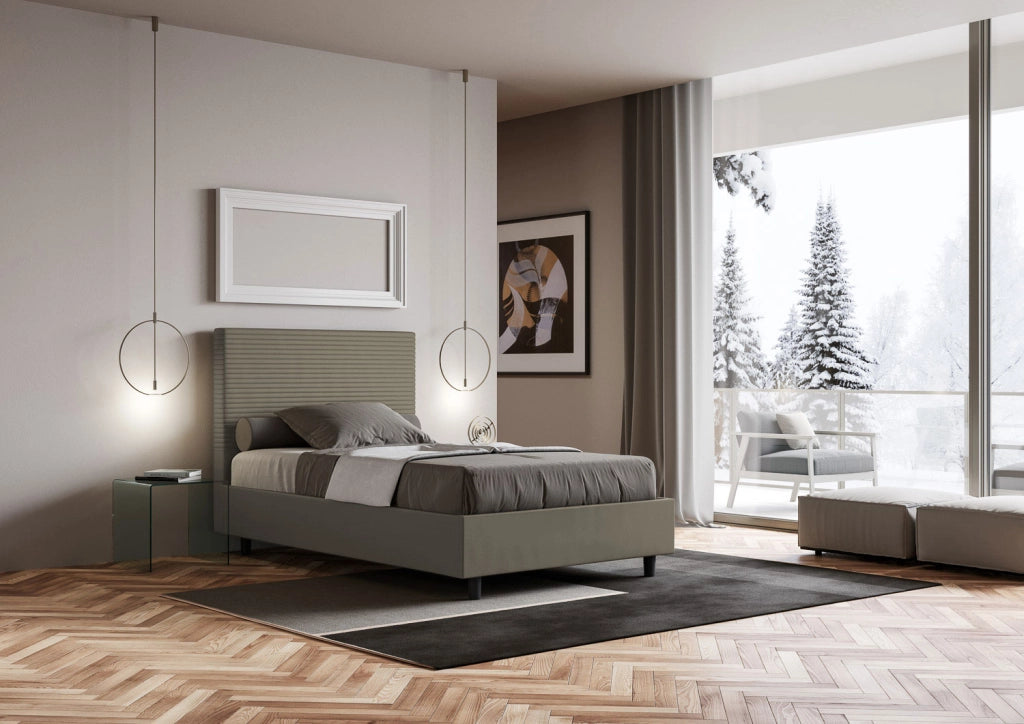 BS COM Letto una piazza e mezza con rete imbottito 130x190 similpelle cappuccino