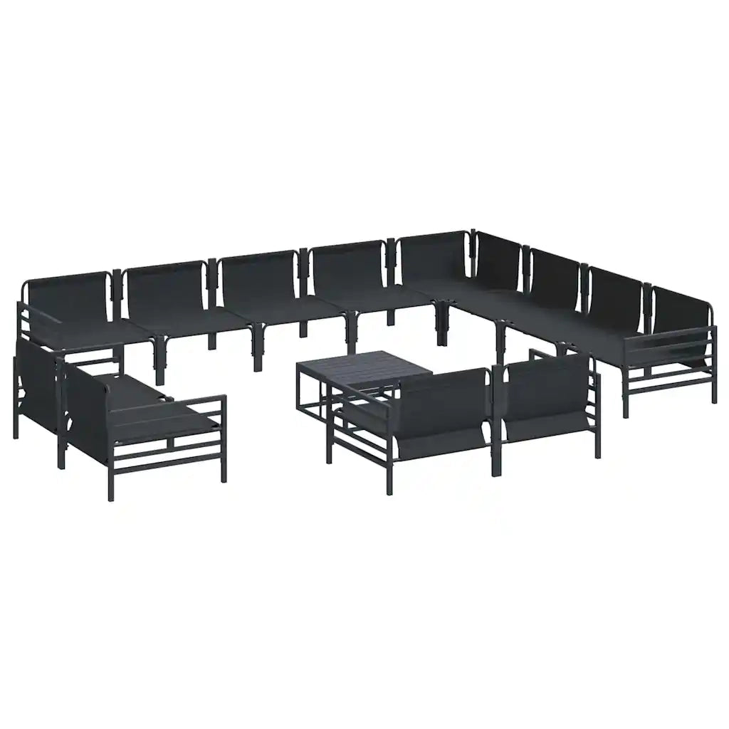 Set Divano da Giardino con cuscino 13 pcs Nero Acciaio