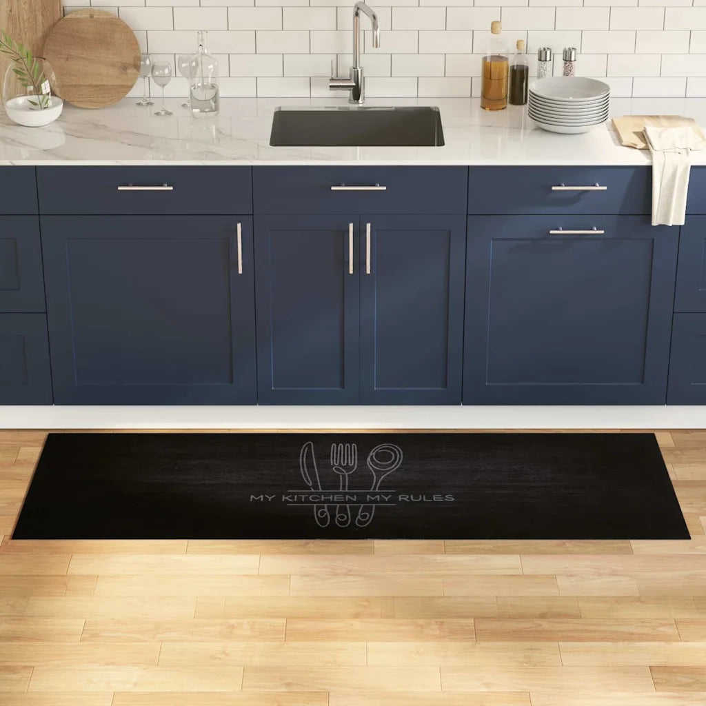 Tappeto da Cucina Posate Nero 180 x 60 cm Velluto 42013428