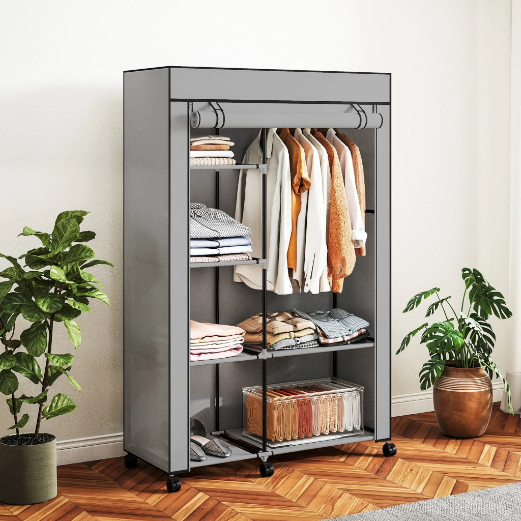 Armadio scorrevole con appendiabiti e ripiani ¨C Minimal ¨C grigio 103x43x162,5cm