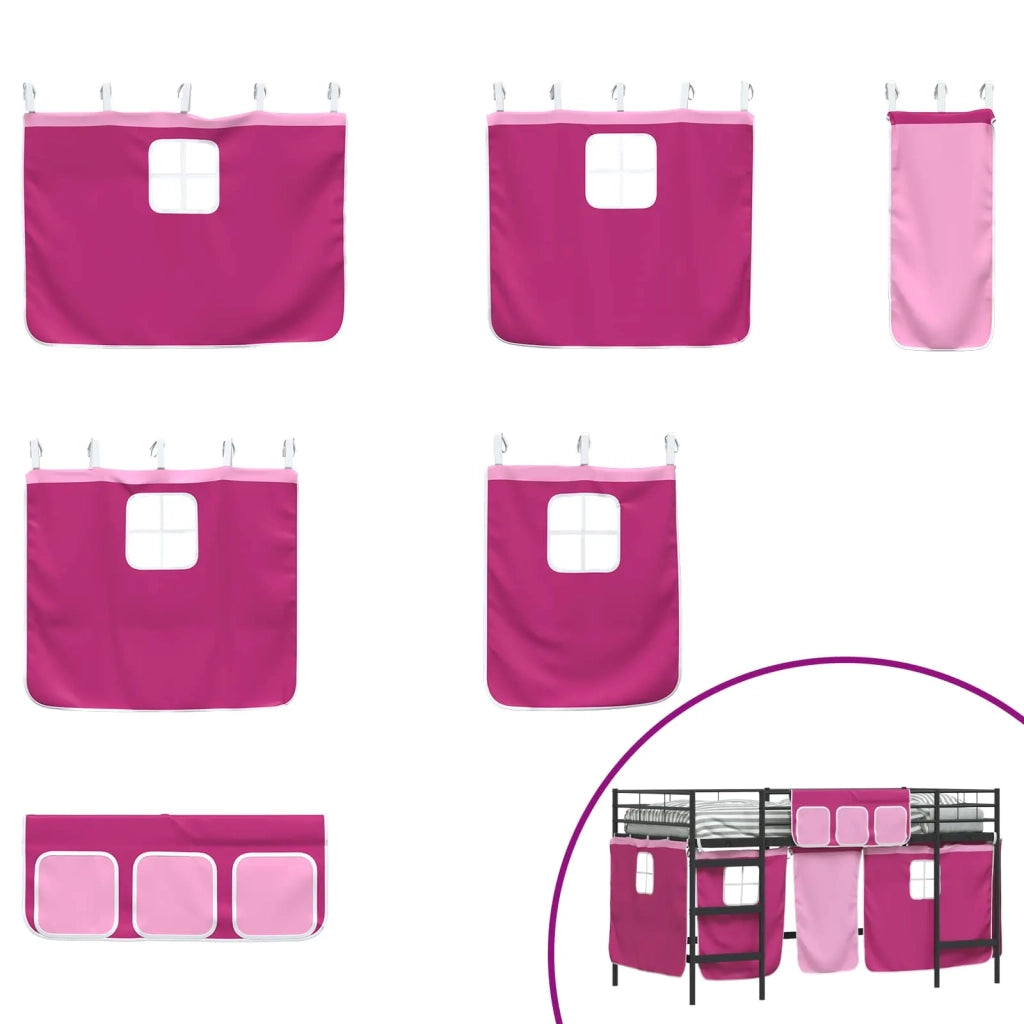 Struttura del Letto Loft per Bambini con Tendine Nero e rosa