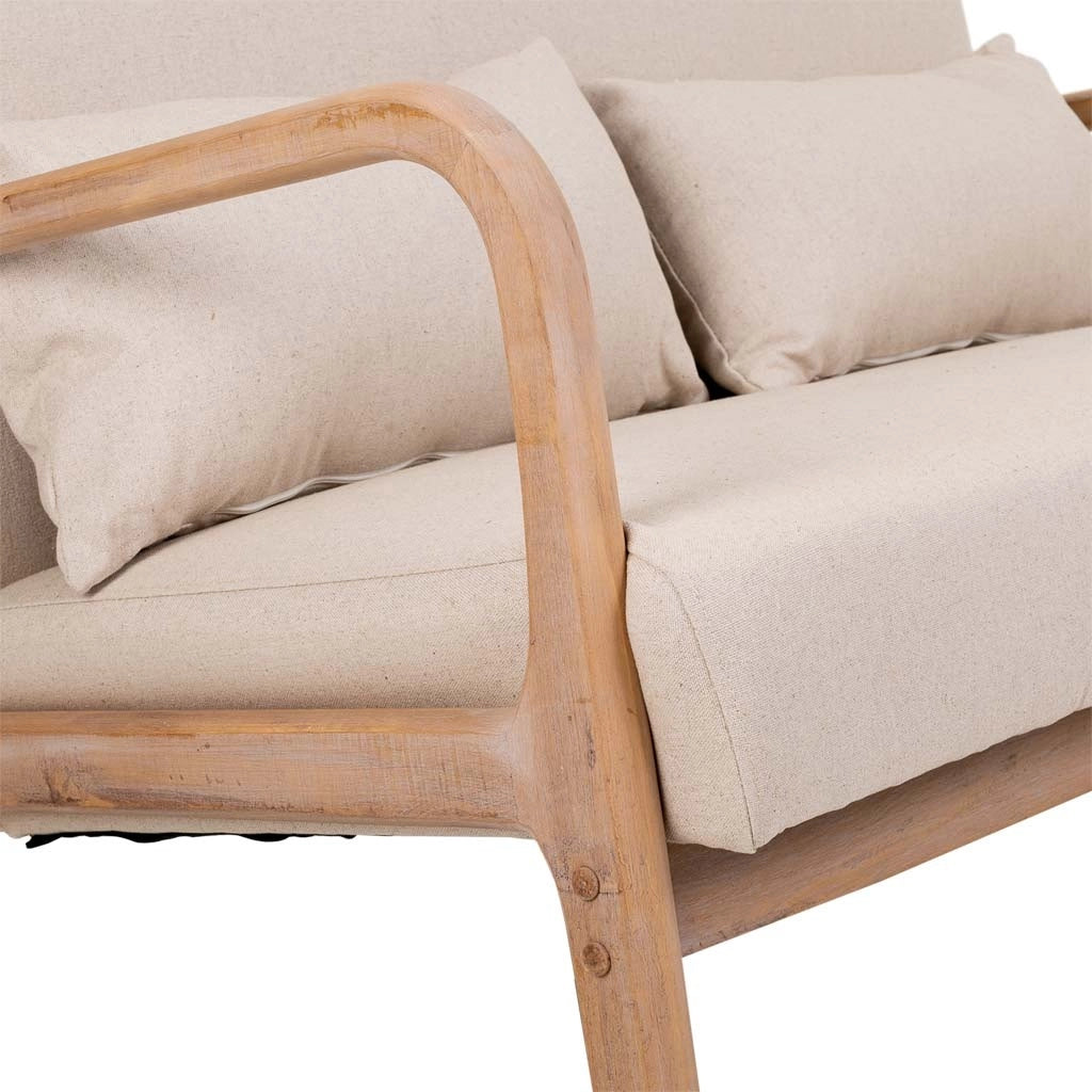 Divano in legno imbottito color panna 122x85x74h