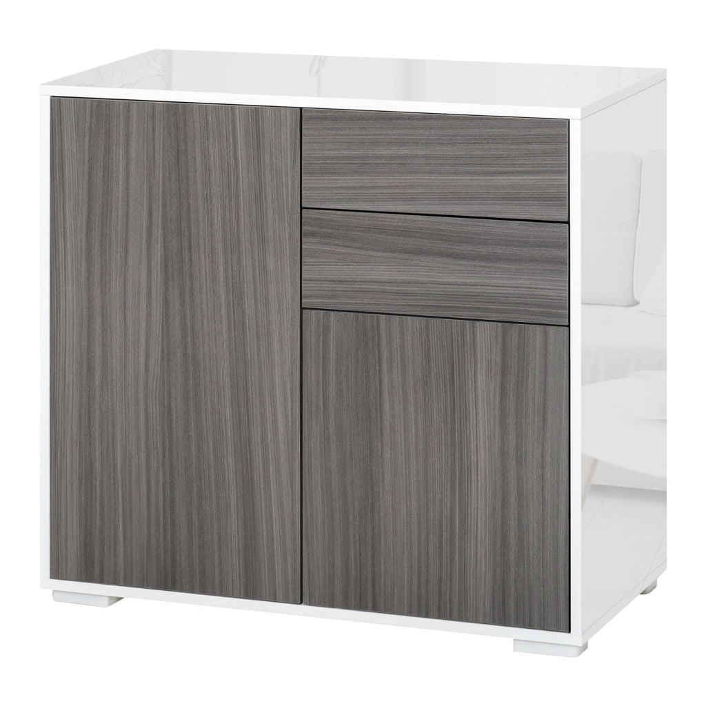Mobile Multiuso 79x36x74 cm 2 Cassetti 2 Ante  Grigio e Bianco