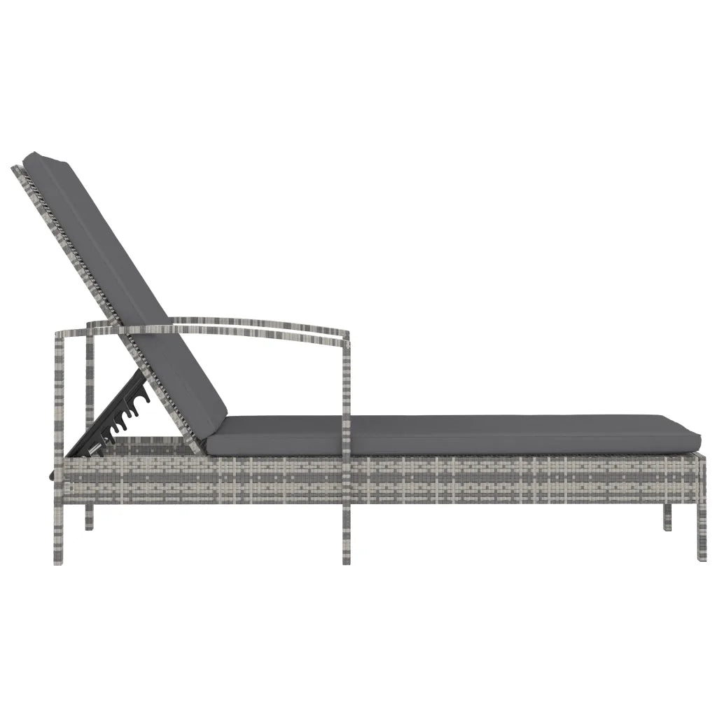 Lettino Prendisole con Braccioli in Polyrattan Grigio 48126