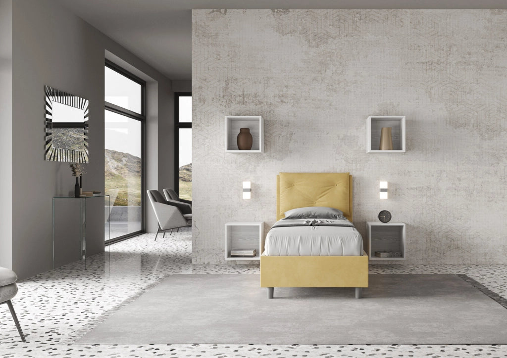 BS COM Letto singolo senza rete imbottito 80x190 microfibra ocra