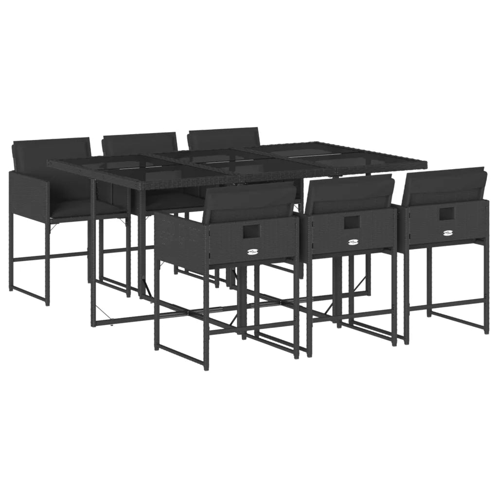 Set da Pranzo da Giardino 7 pz Nero con Cuscini in Polyrattan 3278034