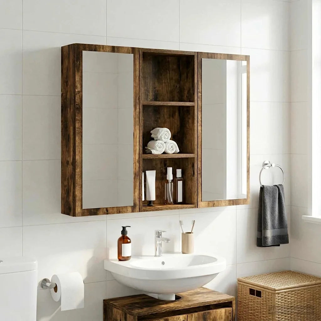 Armadio da Bagno | Mobile da Bagno a muro Quercia Affumicata 30 x 14 x 70 cm