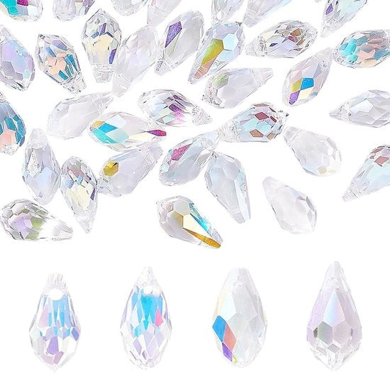 Set di perle faccette 48 pezzi - forma a goccia - set di perle - appendiabiti decorativi - perle trasparenti AB