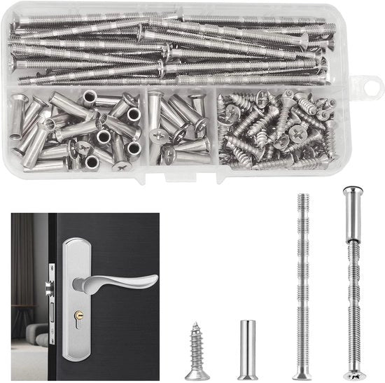 Viti di collegamento 32 pezzi - M4x60mm - Viti di collegamento - Attacco per maniglie - Acciaio inossidabile verniciato a cromatura - Argento - Viti