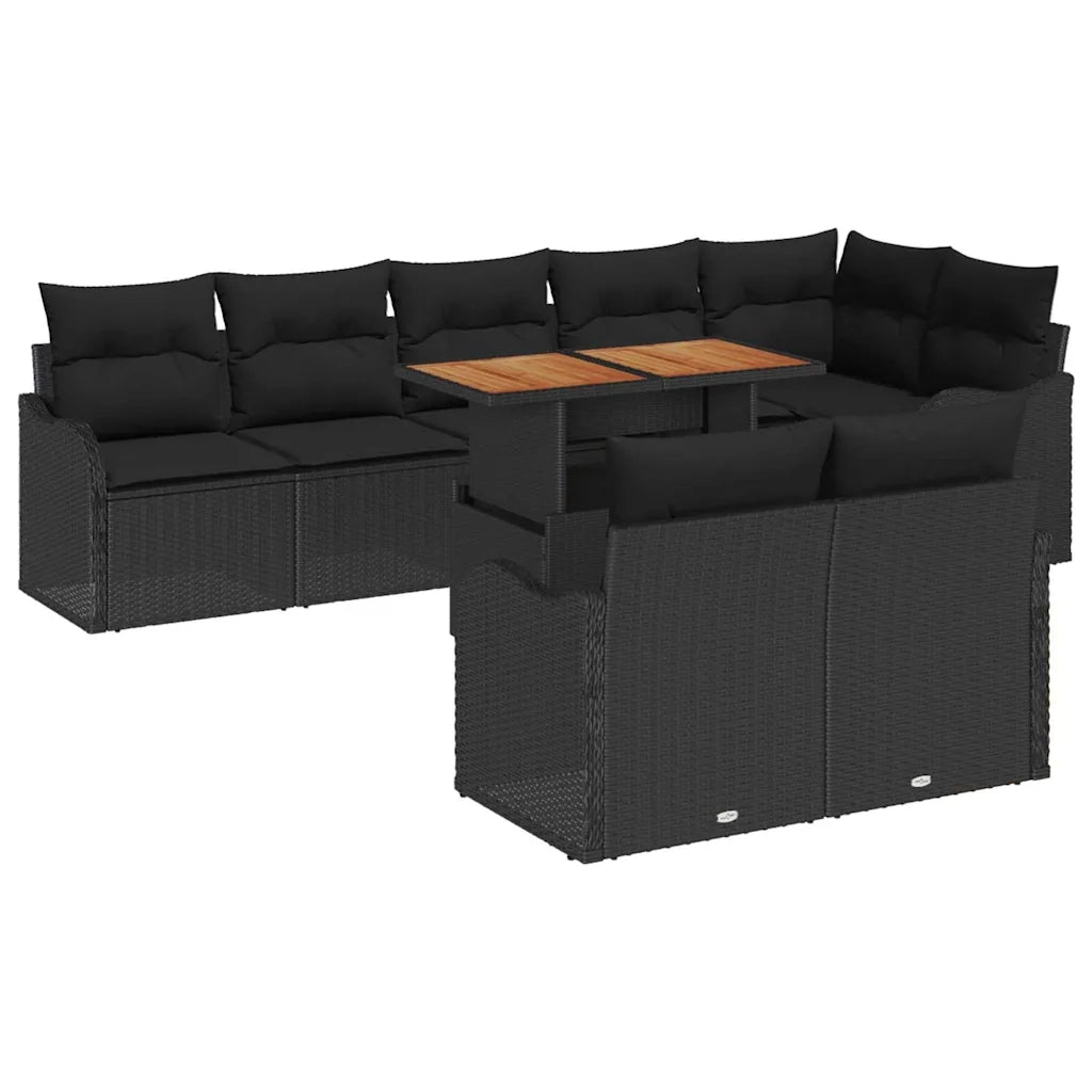 Set Divano da Giardino con archiviazione 9 pcs Nero Poly Rattan