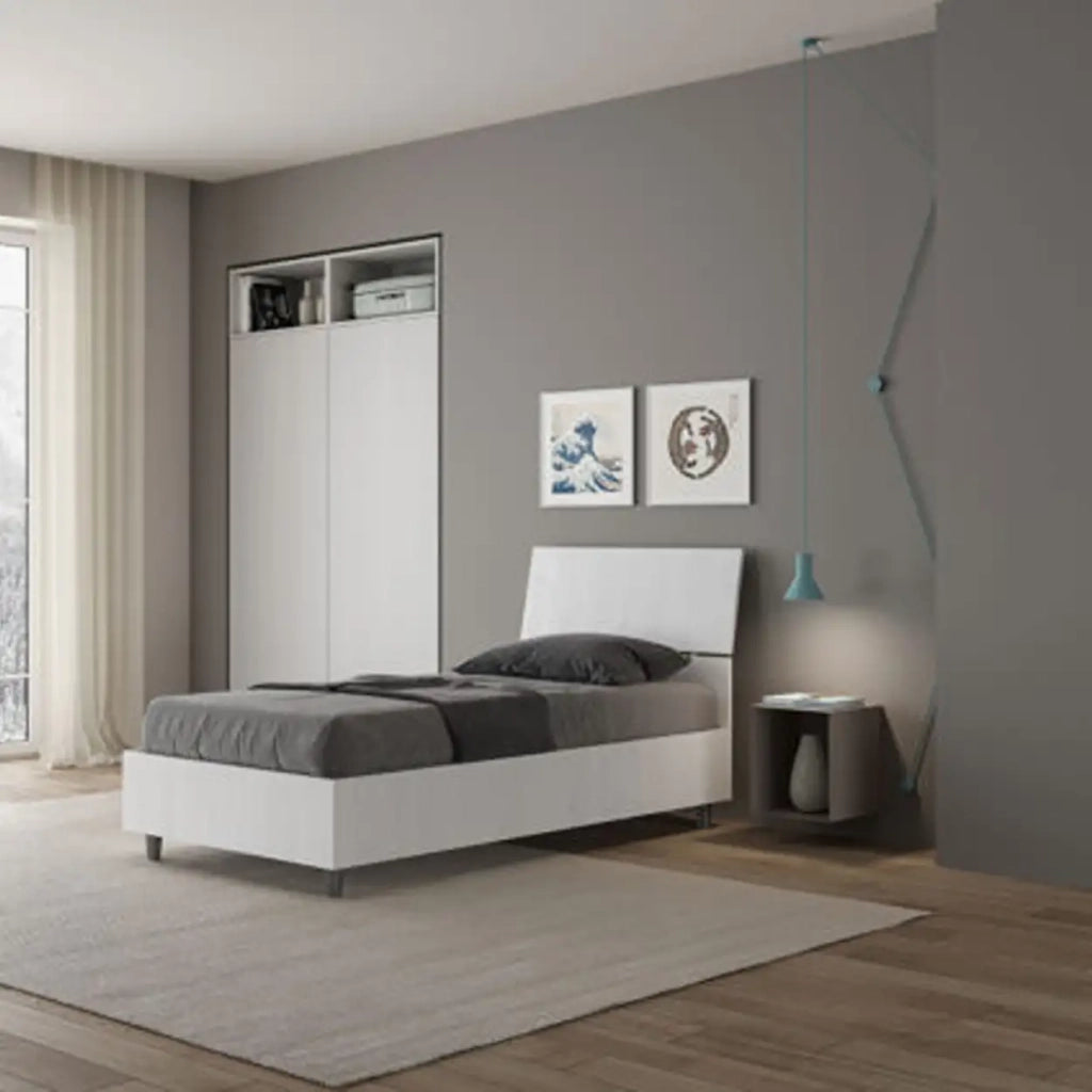 Letto singolo con rete 80x200 testata inclinata bianco frassino Demas
