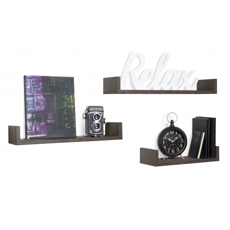 Set di 3 Mensole da Muro, Mensole Muro Design, Mensola da Parete, Rovere Scuro, 60x8 p15,5 cm, 50x8 p15,5 cm e 40x8 p15,5 cm - Calamita