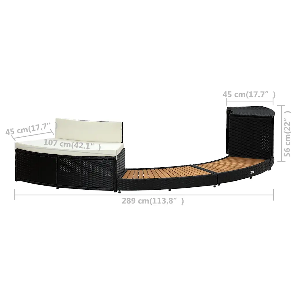 Bordo Spa Nero in Polyrattan e Legno d'Acacia CFW2707002