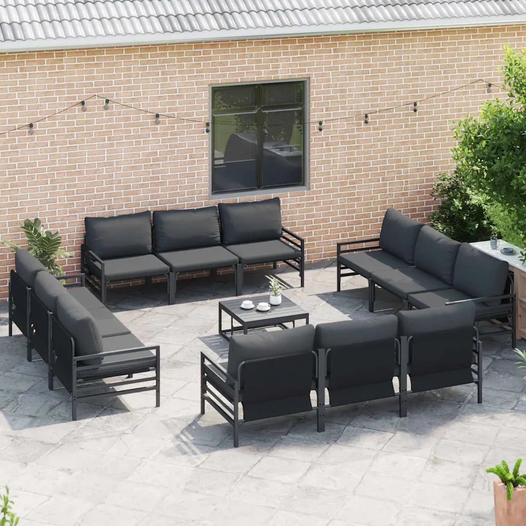 Set Divano da Giardino con cuscino 12 pcs Nero Acciaio 3378972