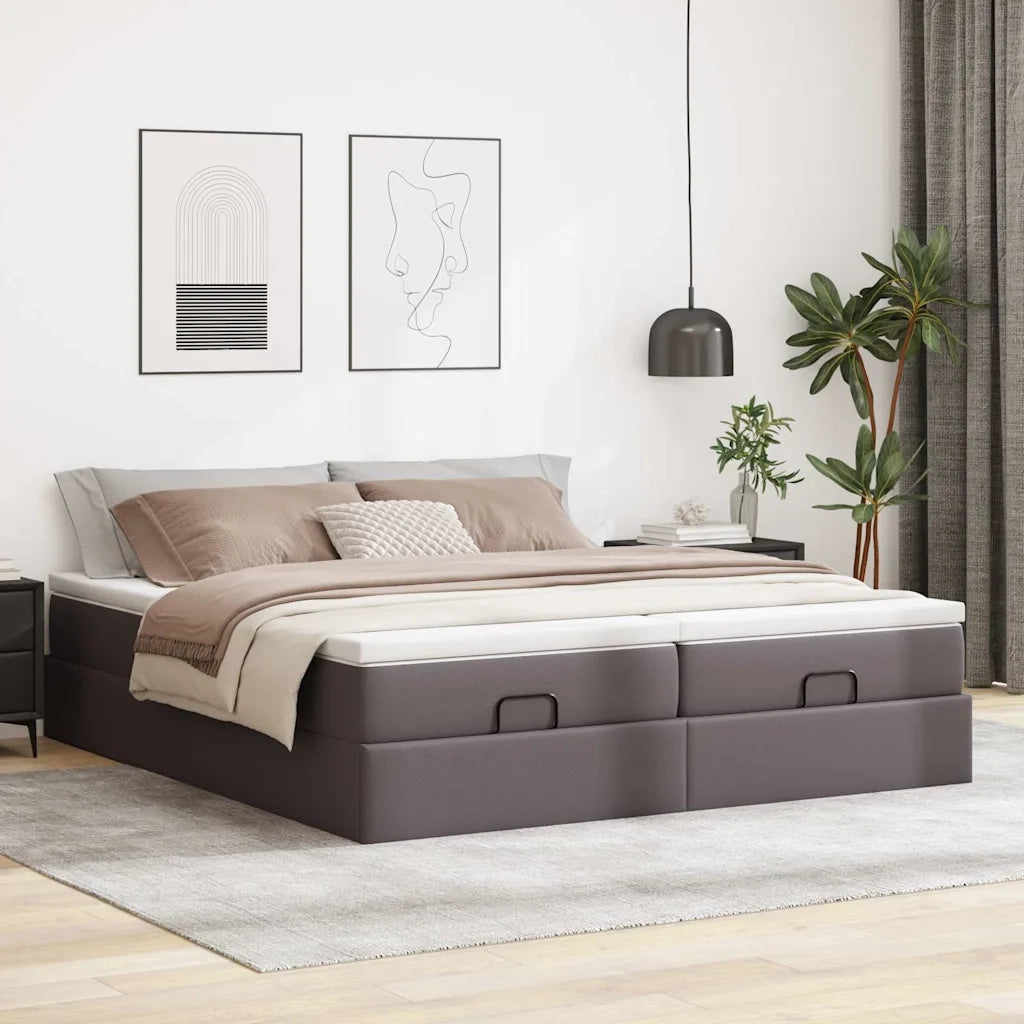 Struttura Letto Pouf con Materassi Grigio 160x200 cm Similpelle 3311222