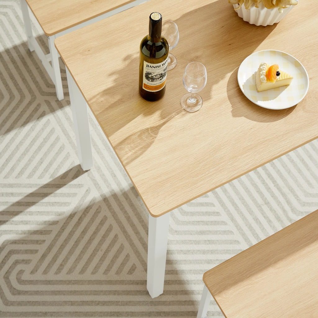 Tavolo da Pranzo con 2 Panche ¨C MINIMAL ¨C Legno Naturale e Bianco