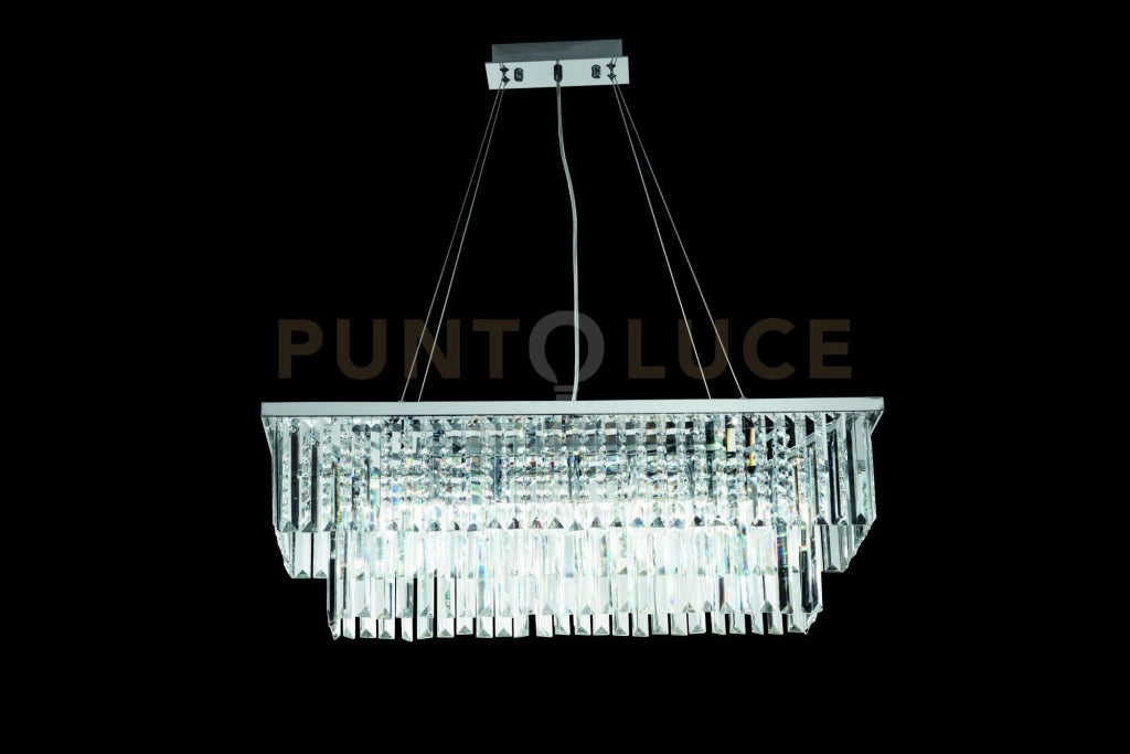 SOSPENSIONE DAIQUIRI PICCOLA CROMO E TRASPARENTE 6 LUCI ATTACCO E14 L80CM