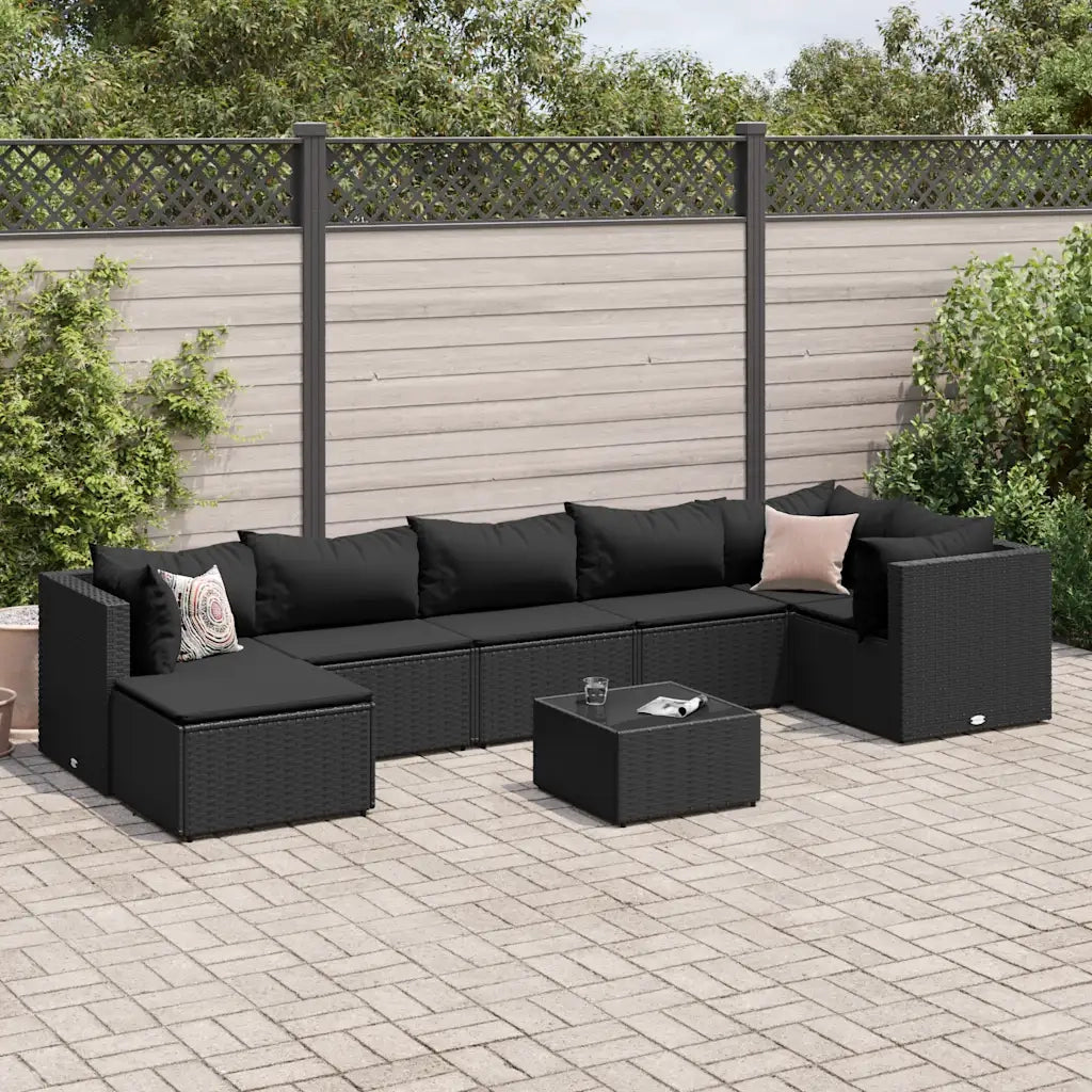Set Mobili da Giardino con Cuscini 8 pz Nero in Polyrattan 3308235