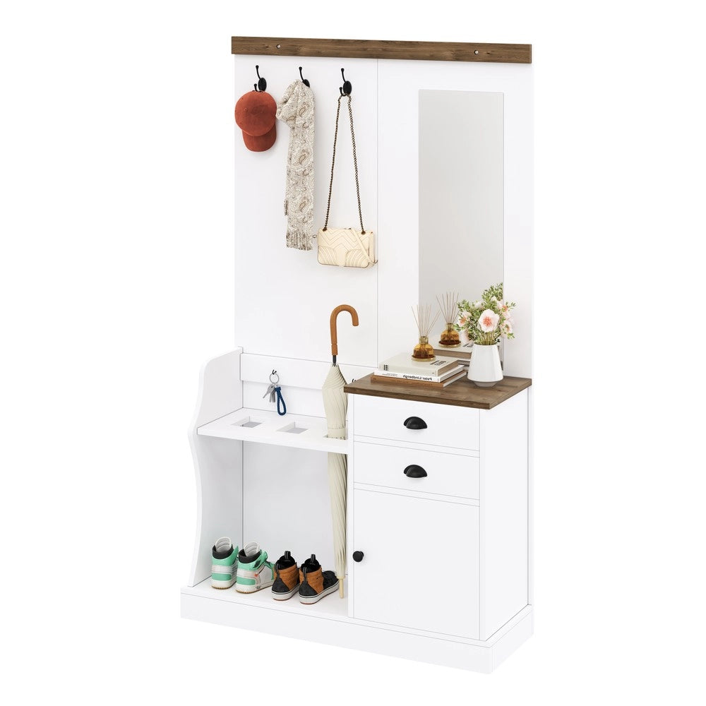 Set Ingresso con Specchio, Ganci, Cassetti e Portaombrelli ¨C MINIMAL ¨C Legno