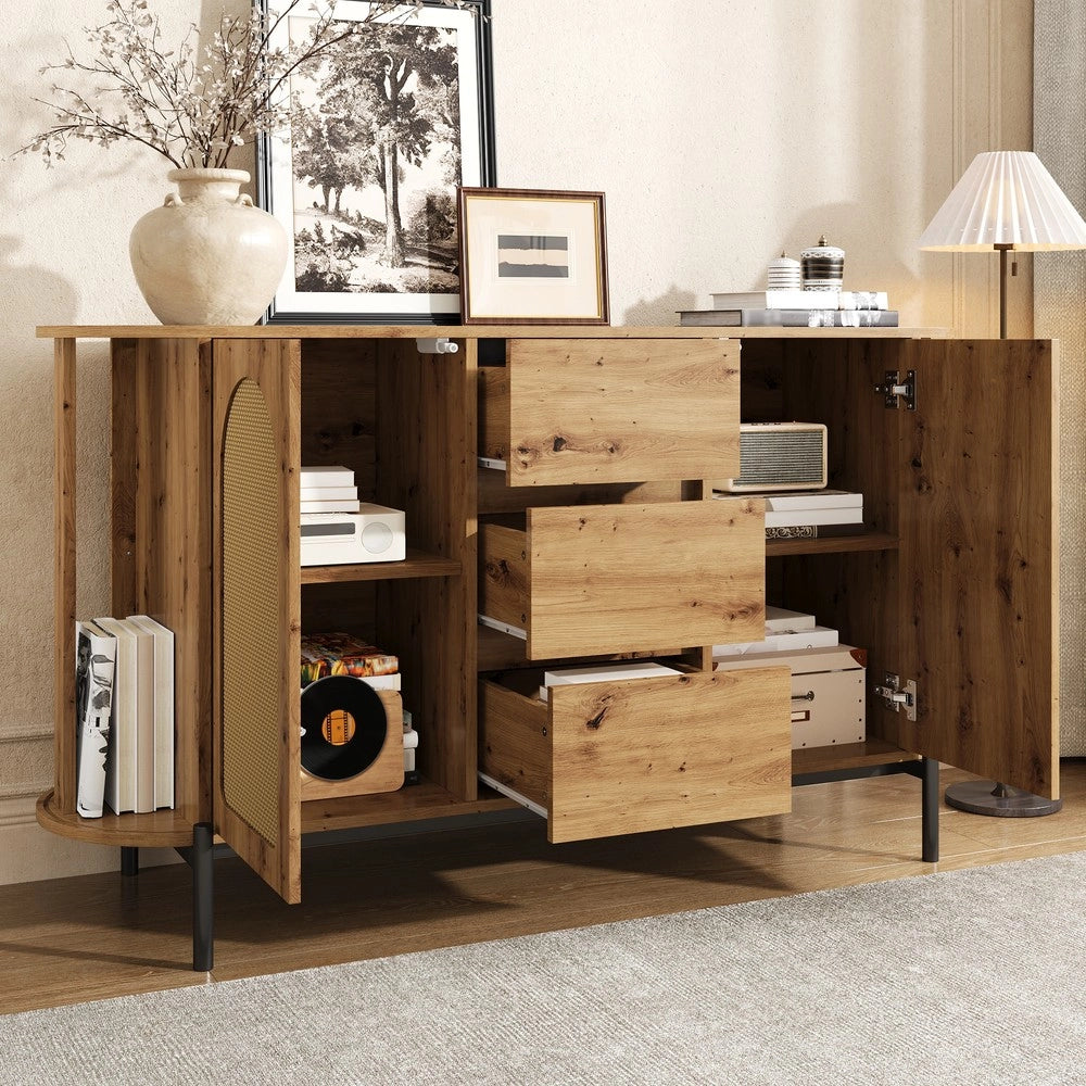 Credenza Ovale con Rattan e Cassetti ¨C MINIMAL ¨C Legno e Metallo