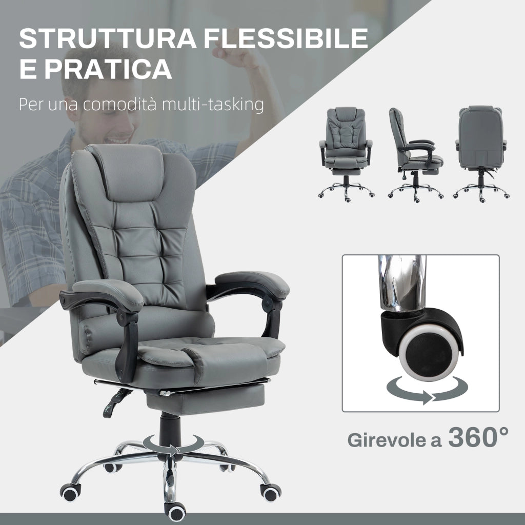 Sedia da ufficio ergonomica reclinabile con poggiapiedi ¨C Xylo ¨C Finta pelle grigio