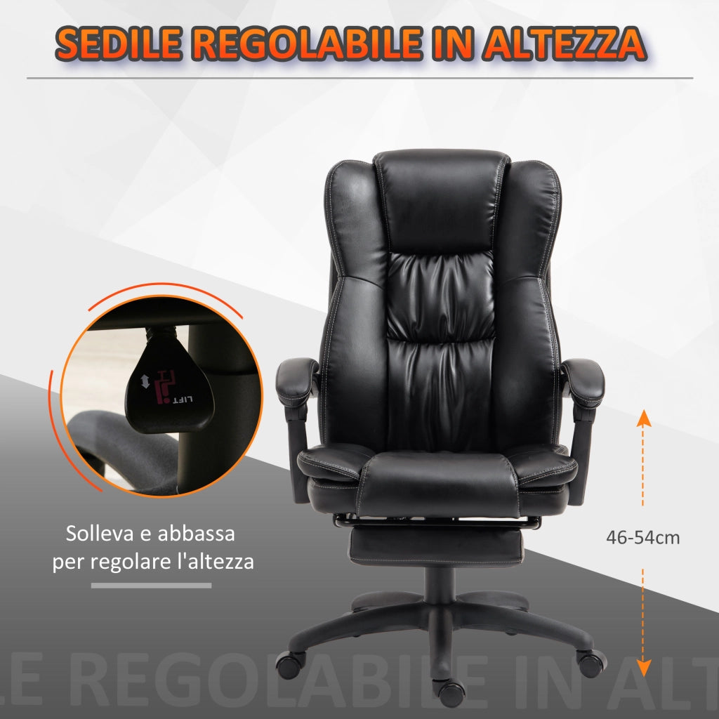 Sedia da Ufficio ¨C Minimal ¨C Pelle, Nero, 68.5x68.5x113-121 cm