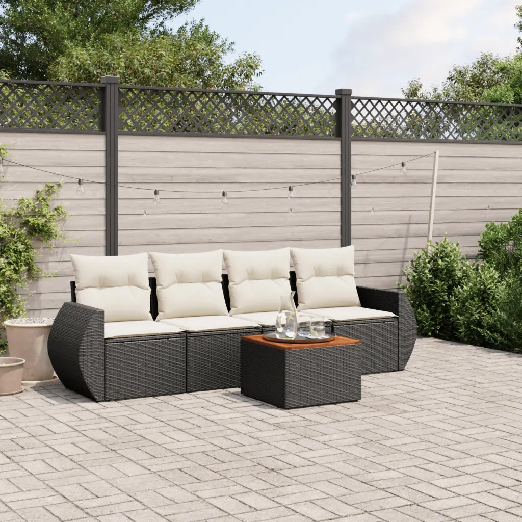 Set Divani da Giardino 5 pz | Set Salotto da Giardino con Cuscini in Polyrattan Nero