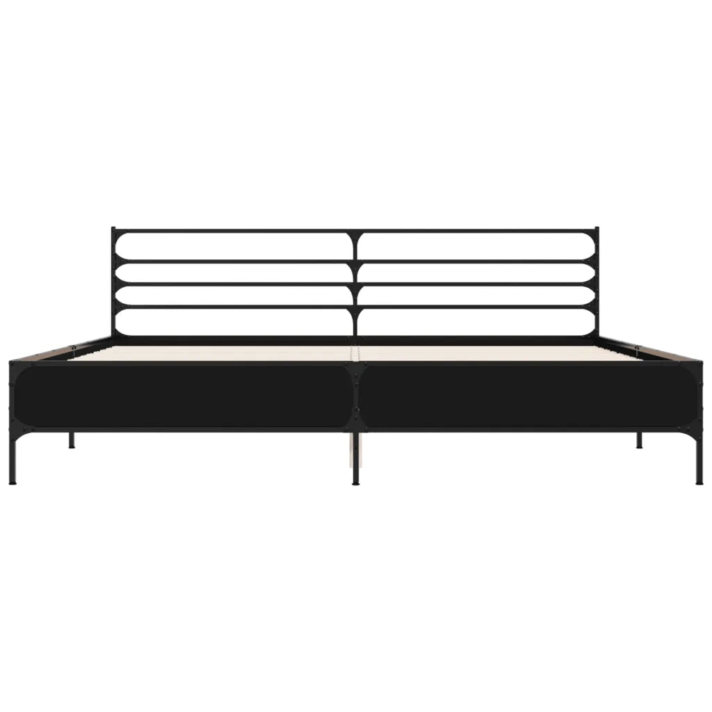 Giroletto Nero 180x200 cm in Legno Multistrato e Metallo 3280057