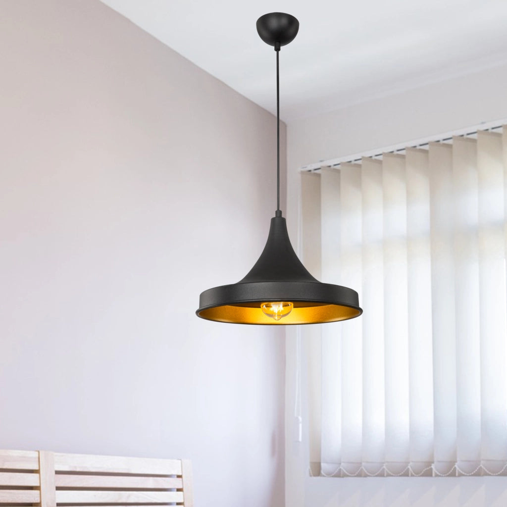 Lampada a Sospensione 'Bamber Bridge' con Paralume in Metallo - Nero/Ottone [lux.pro]