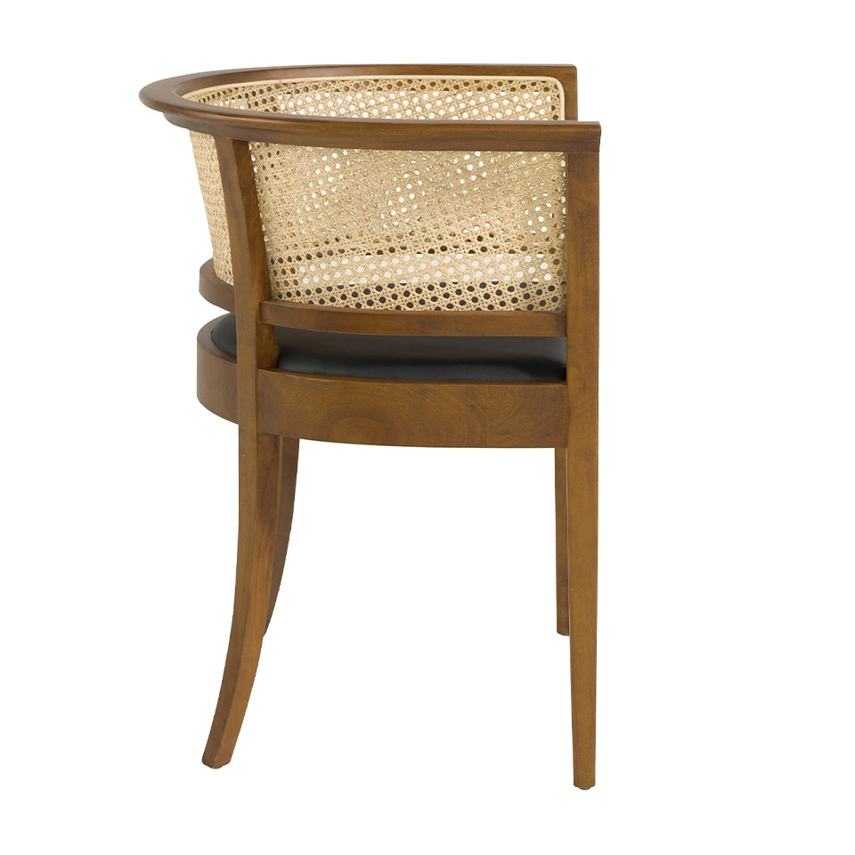 Sedia ecopelle rattan e legno di noce