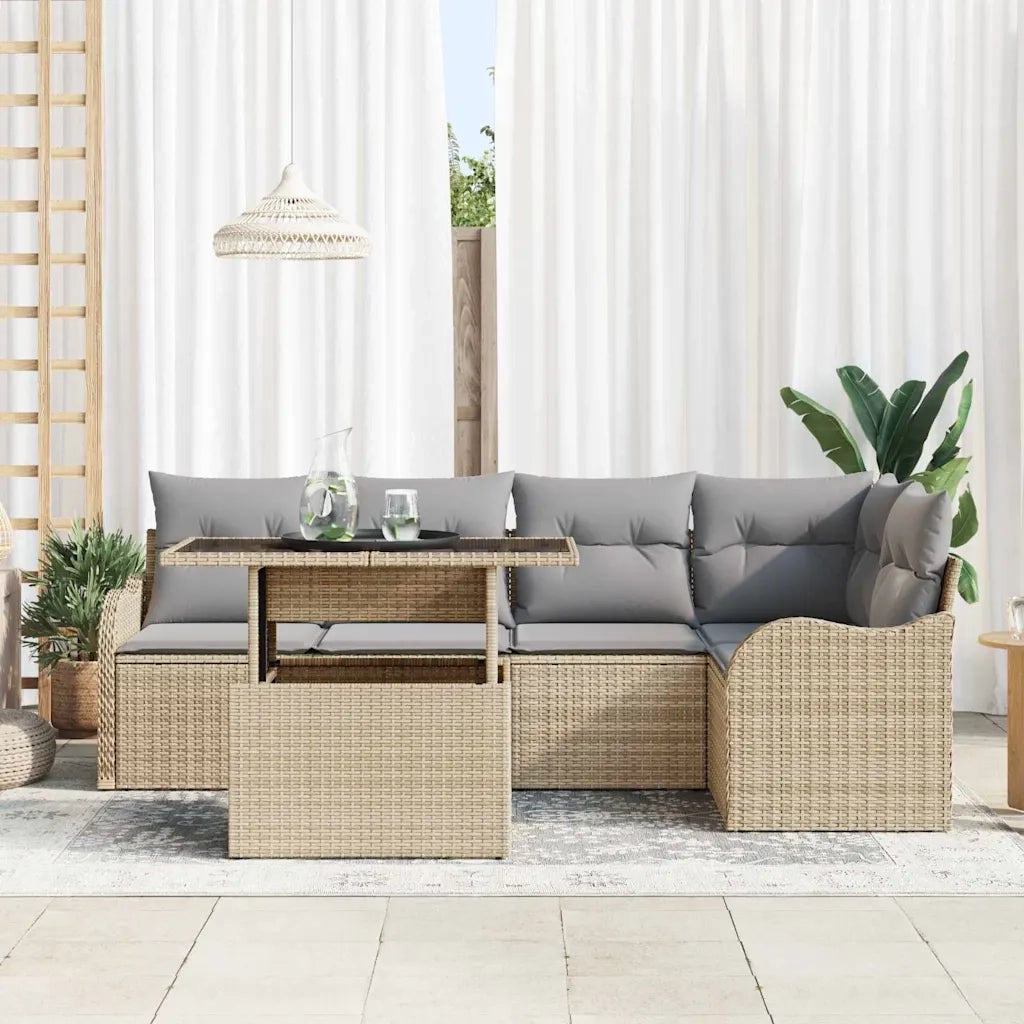 Set Divano da Giardino 6 pcs Beige Rattan in Polipropilene 3357203