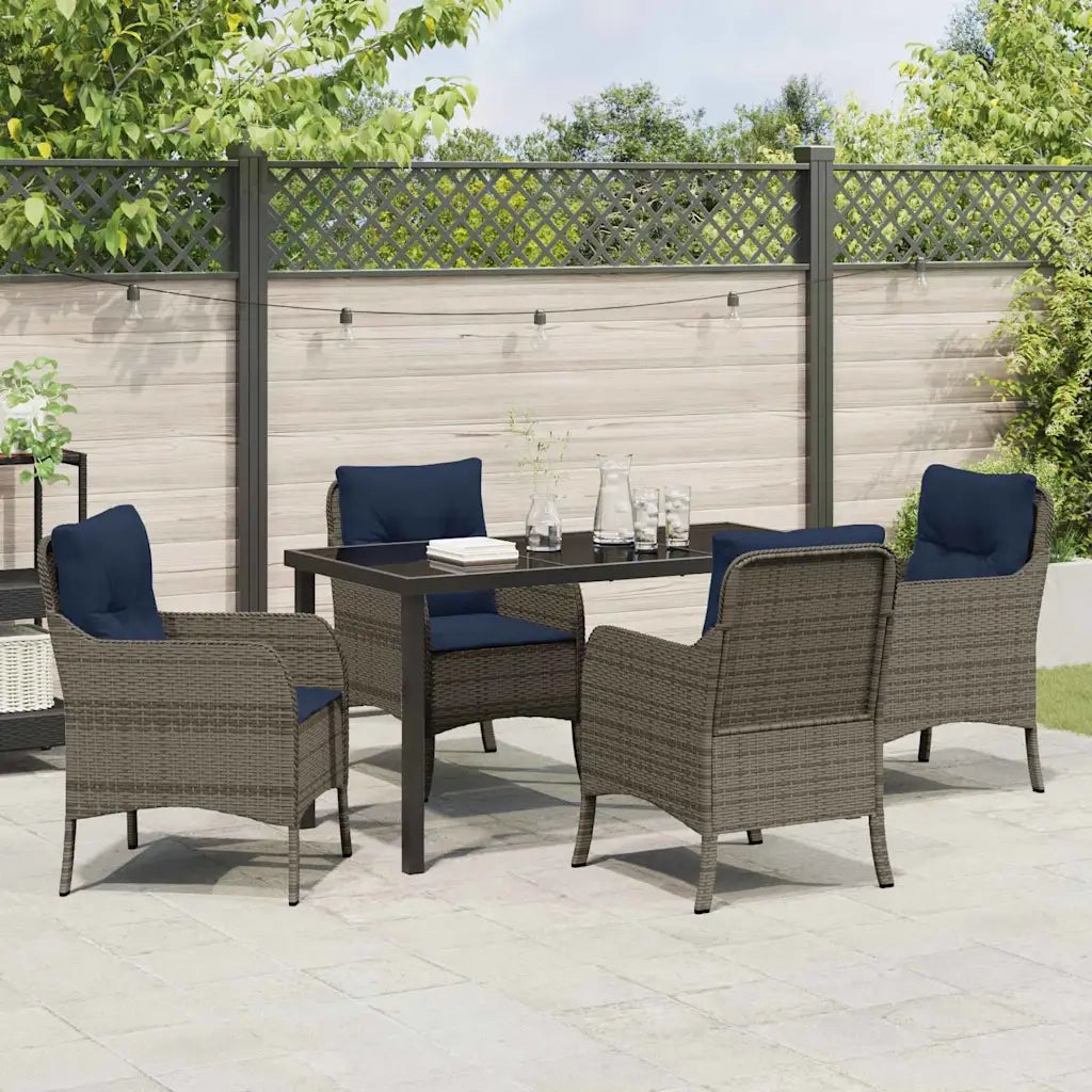 Set da Pranzo per Giardino con cuscino 5 pcs Grigio polyrattan