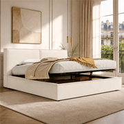 letto imbottito lino beige 180 x 200 cm