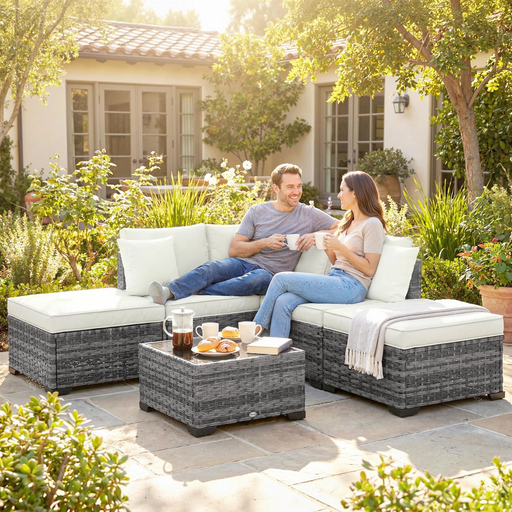 Set Giardino 6 Pezzi in Polyrattan e Acciaio ¨C Minimal ¨C Grigio