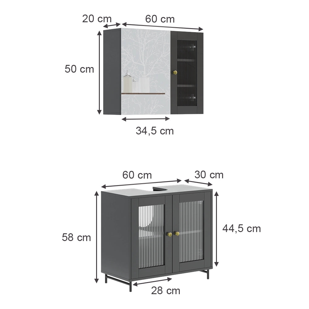 Set di mobili da bagno Vicco grigio, con specchio, 2 pezzi