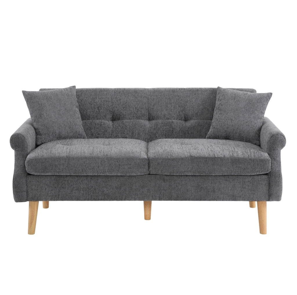 Divano a 2 posti in chenille grigio 162x74x77 cm con braccioli ergonomici