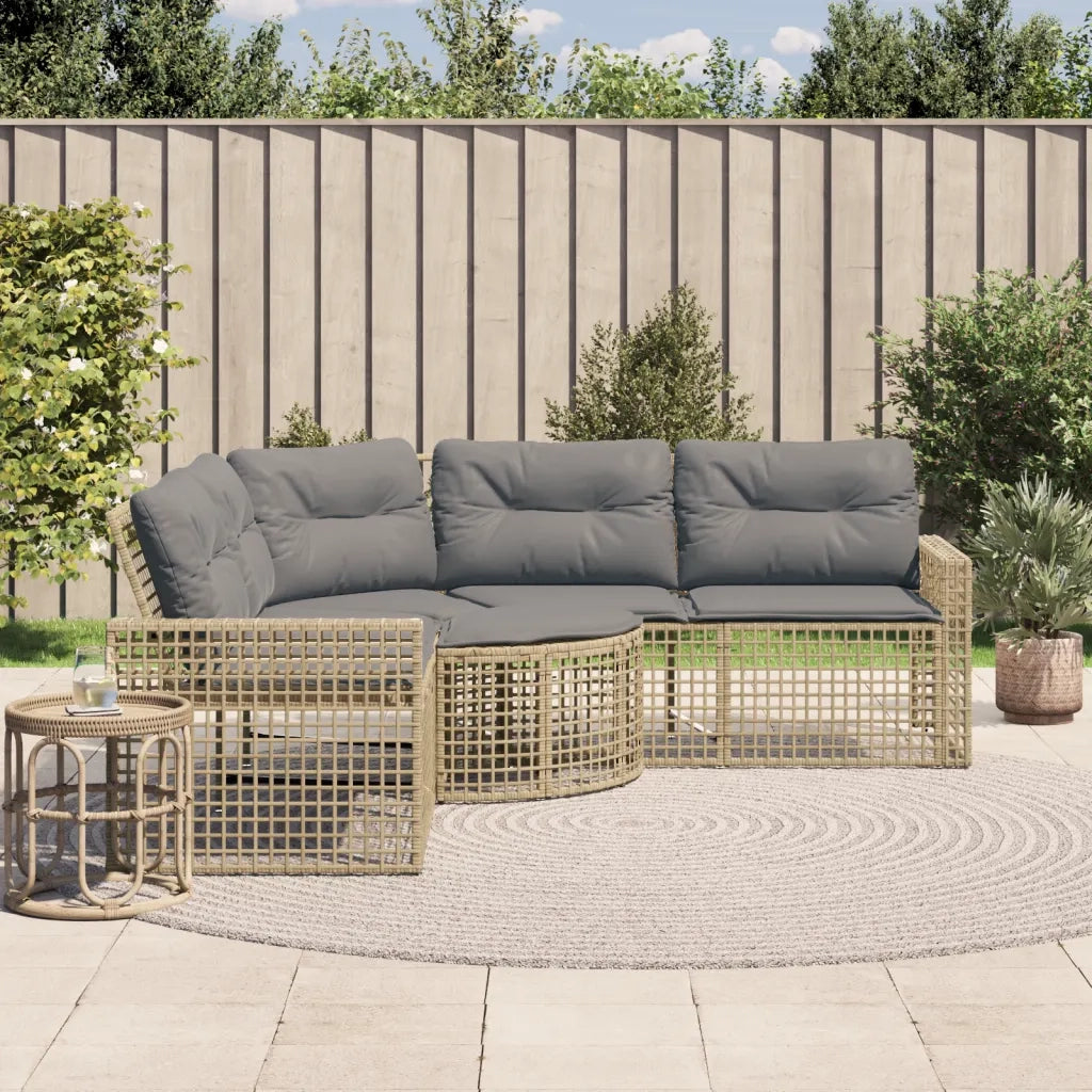 Divano da Giardino a L con Cuscini e Pouf Beige in Polyrattan 365897