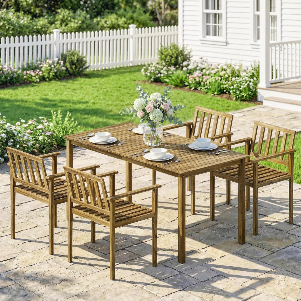 Set da Pranzo da Giardino 5 Pezzi, Tavolo e Sedie per 4 Persone, Teak