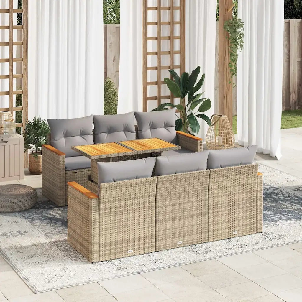 Set Divani da Giardino 7 pz con Cuscini Beige Polyrattan Acacia 3327447