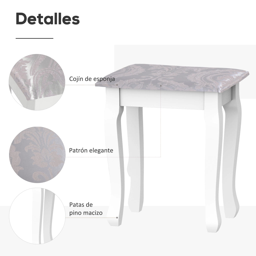 Tavolo trucco con specchio e 5 cassetti ¨C zephmum ¨C Bianco e nero