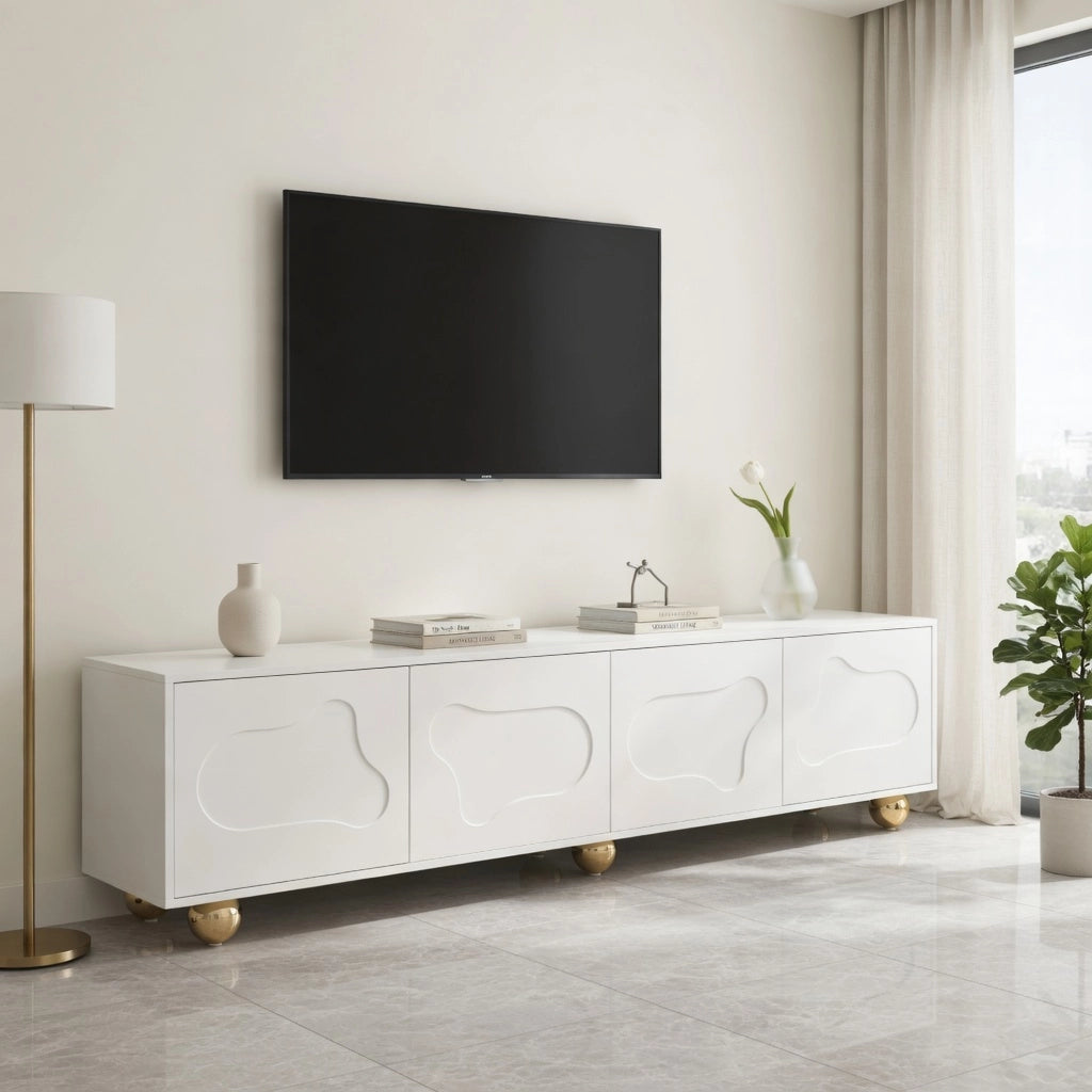 Cassettiera per TV bianca in truciolato lunghezza 180 cm