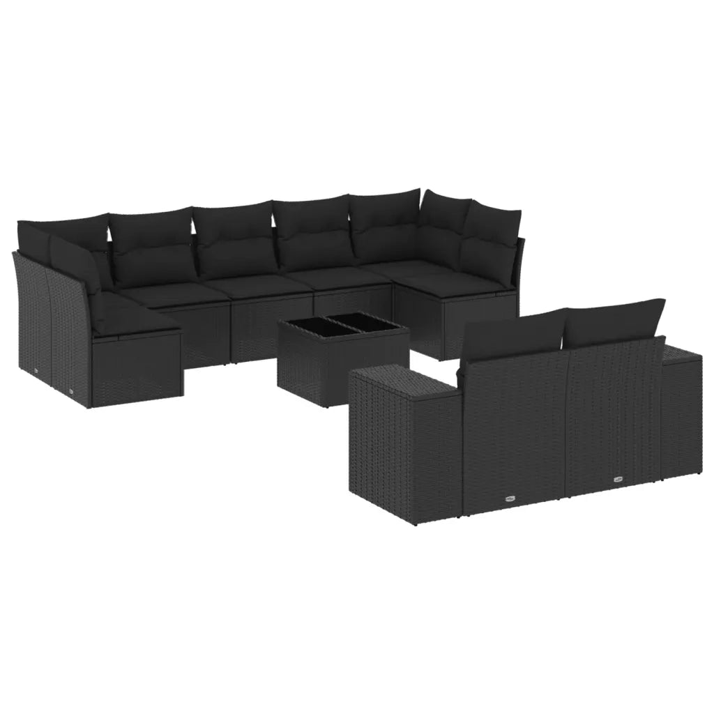 Set Divani da Giardino 10pz con Cuscini in Polyrattan Nero 3255362