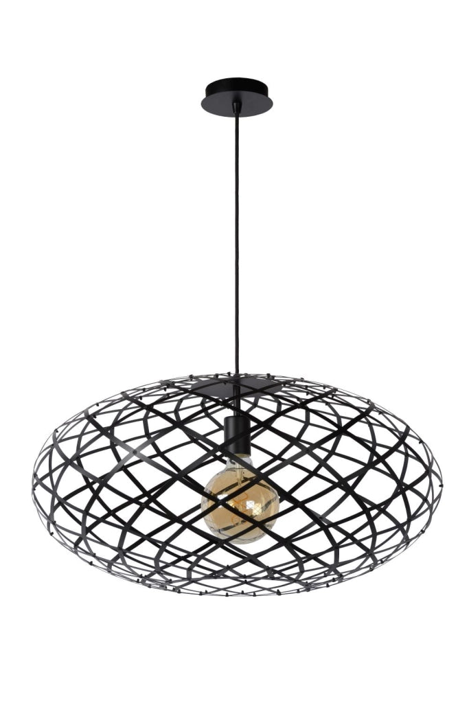 Lampada a sospensione Lucide Wolfram nera metallo Ø65 E27