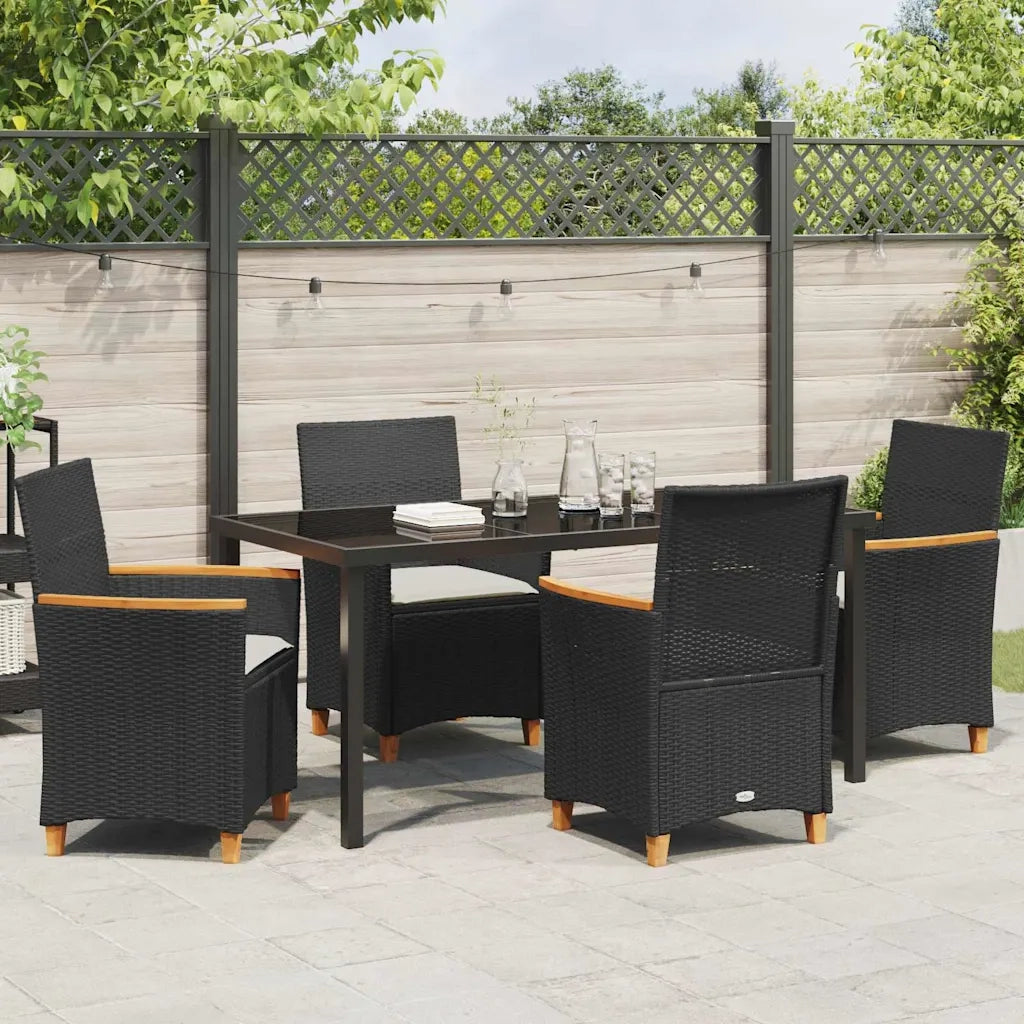 Set da Pranzo per Giardino 5 pcs Nero polyrattan