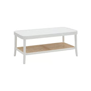Tavolino contemporaneo legno paglia bianco shabby 100x50x43 - Mobili 2G