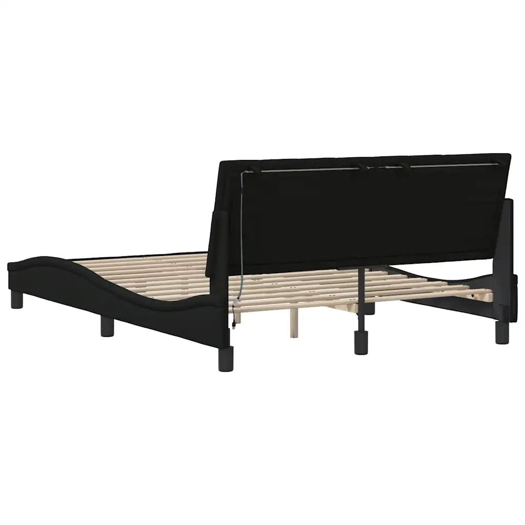 Letto matrimoniale | Letto per adulti | Giroletto senza Materasso Hanko Nero 140x190 cm in Tessuto