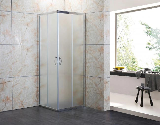 Box Doccia Cristallo 4 MM Trasparente o Opaco  2 lati Apertura Angolare Scorrevole - Misura: 90 x 90 x 185h (Opaco) 