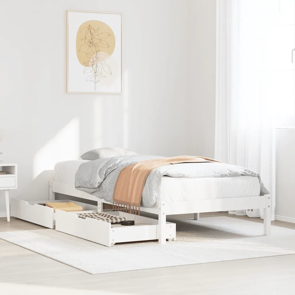 Letto singolo | Letto per adulti | Giroletto senza Materasso Bianco 100x200 cm Legno Massello Pino